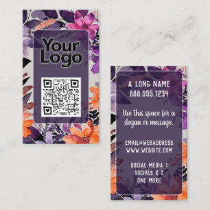 Purple Orange Pink Lilies QR code Logo Business Card