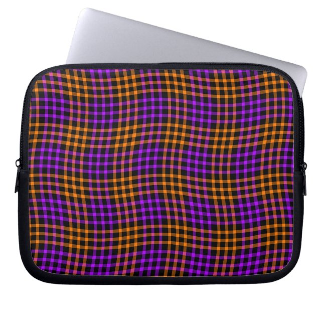 Purple Orange Plaid Checker Seamless Pattern Laptop Sleeve (Front)