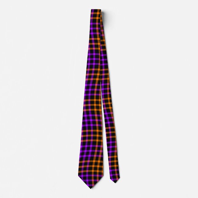 Purple Orange Plaid Checker Seamless Pattern Tie (Front)