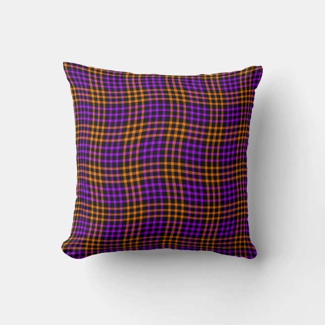 Purple Orange Plaid Chequered Seamless Pattern Cushion (Front)