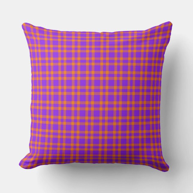 Purple Orange Plaid Pattern Cushion (Front)