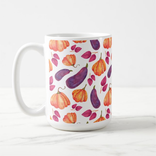 PURPLE & ORANGE PUMPKINS & EGGPLANTS COFFEE MUG (Left)