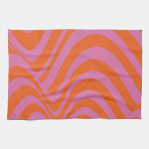 Purple Orange Retro Liquid Groovy Stripe Pattern Tea Towel