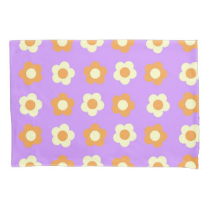 Purple Orange Retro Y2K Playful Pastel Blossom  Pillowcase