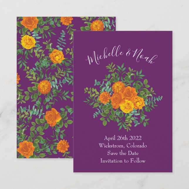 Purple Orange Rose Wedding Spring Invitation (Front/Back)