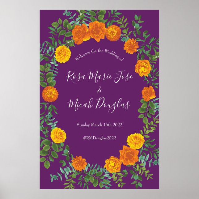 Purple Orange Rose Wedding Spring Poster (Front)