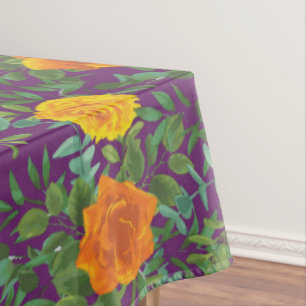Purple Orange Rose Wedding Spring Tablecloth