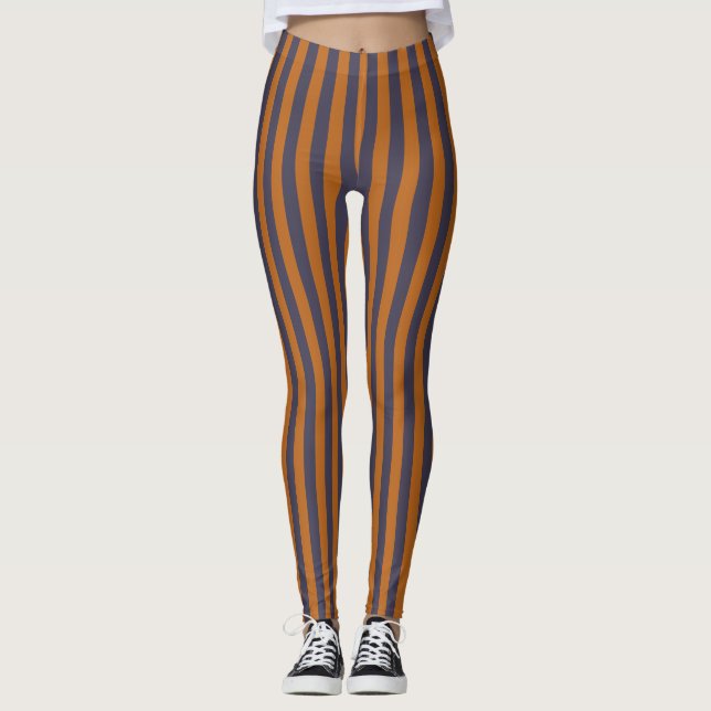 Purple Orange Stripes Pattern Leggings (Front)