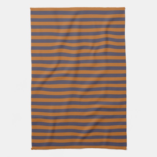 Purple Orange Stripes Pattern Tea Towel (Vertical)