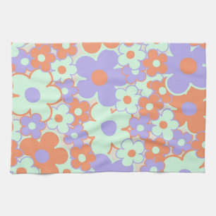 Purple Orange Teal Tropical Floral Botanical  Tea Towel