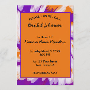 Purple Orange Tie Dye Swirl Bridal Shower Invitation