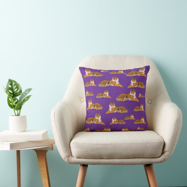 Purple Orange Tiger Animal Pattern Cushion (Chair)