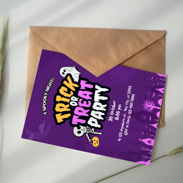 Purple Orange Trick or Treat Halloween Party  Invitation (Creator Uploaded)