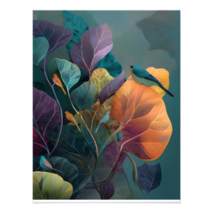 Purple Orange Tropical Birds & Botanical Photo Print