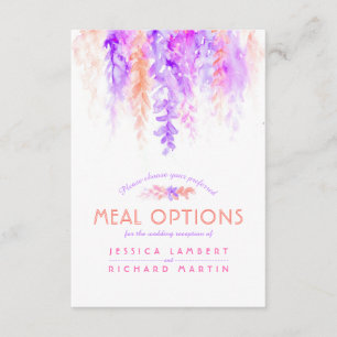 Purple orange vines flowers meal options card