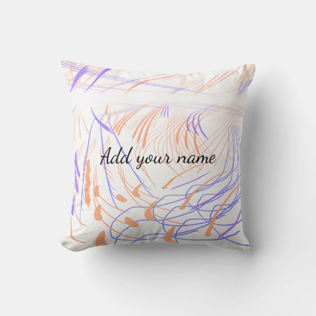 Purple orange watercolor abstract add name text cushion (Front)