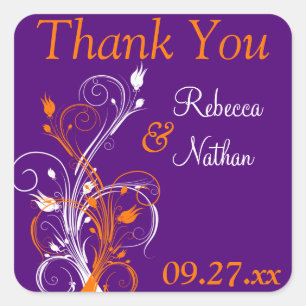 Purple Orange White Floral 1.5" Wedding Sticker