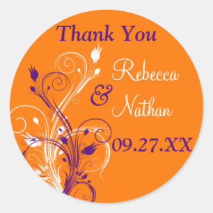 Purple Orange White Floral 1.5" Wedding Sticker 4