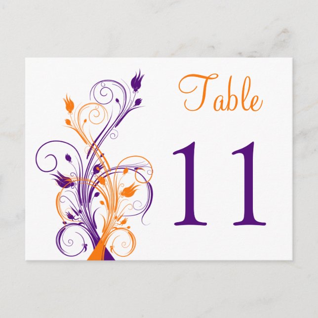 Purple Orange White Floral Table Number Postcard (Front)