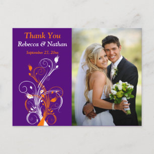 Purple Orange White Floral ThankYou Photo Postcard