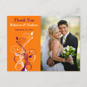 Purple Orange White Floral ThankYou Photo Postcard
