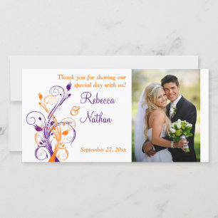 Purple, Orange, White Floral Wedding Photo Card