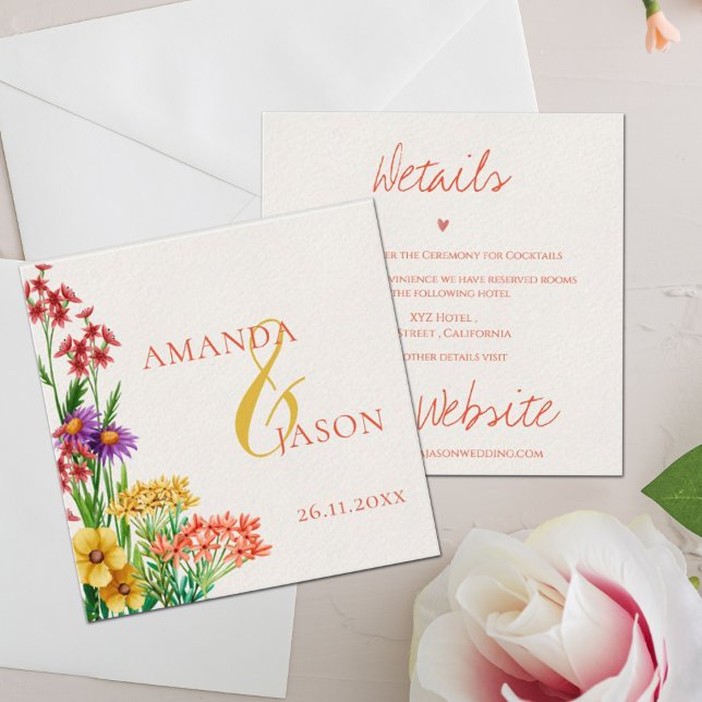Purple Orange Wildflower Floral Wedding Details Enclosure Card (Creator Uploaded)