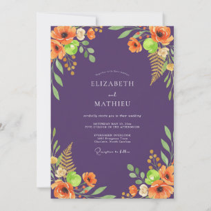 Purple Orange Wildflower Wedding Invitation