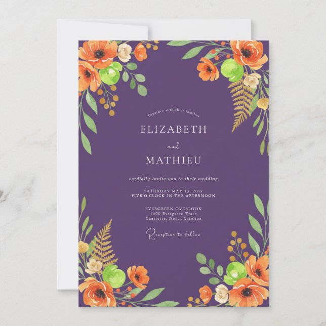Purple Orange Wildflower Wedding Invitation (Front)