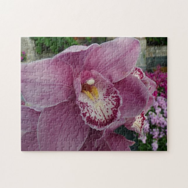 Purple Orchid and Garden Colourful Floral Jigsaw Puzzle (Horizontal)