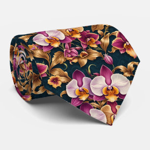 Purple Orchid Artistic Floral Botanical Flowers Tie