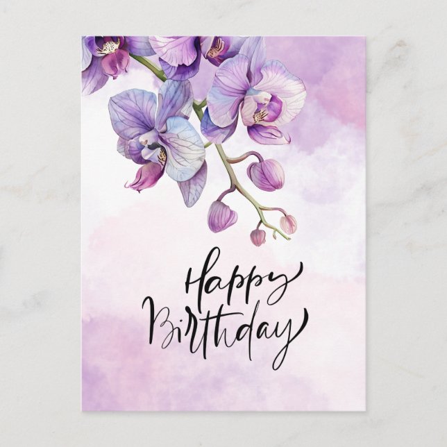 Purple Orchid Birthday Card – Elegant Watercolor  (Front)