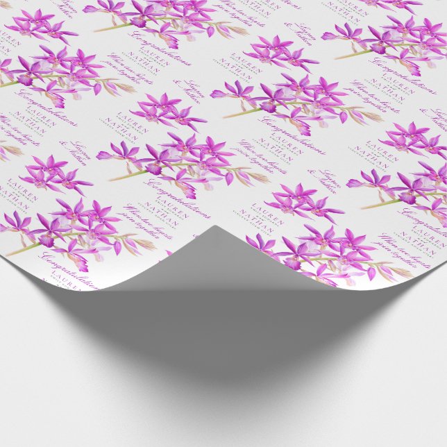 Purple orchid botanical flower watercolor wedding wrapping paper (Corner)
