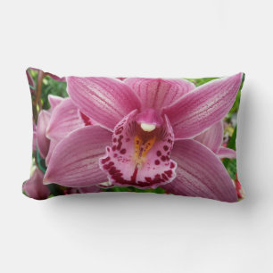Purple Orchid Elegant Floral Botanical Lumbar Cushion