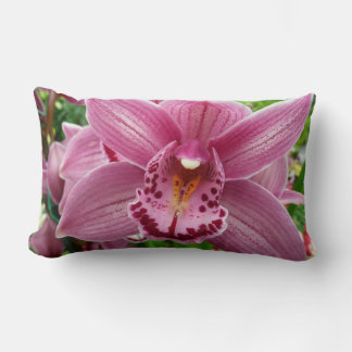 Purple Orchid Elegant Floral Botanical Lumbar Cushion