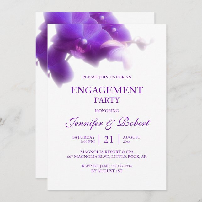 Purple Orchid Engagement Invitation (Front/Back)