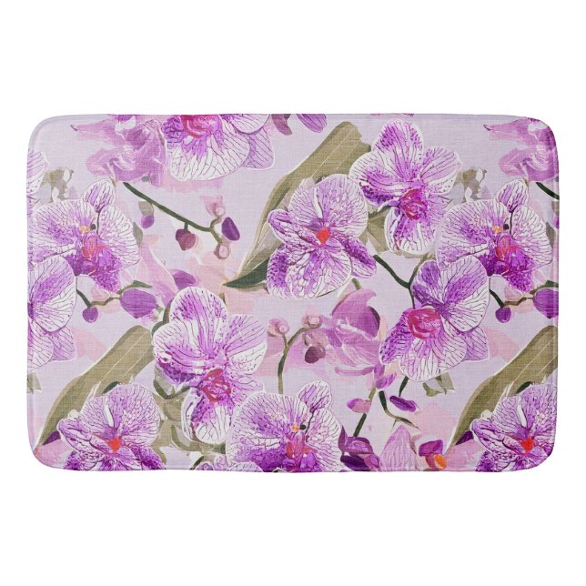 purple orchid floral pattern bath mat (Front)