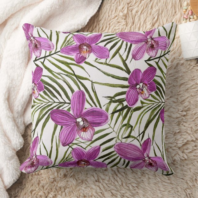 purple orchid floral pattern cushion (Blanket)