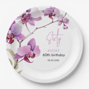 Purple Orchid Flower Blossom 60th Birthday Paper Plate
