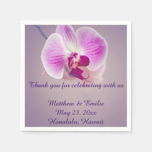 Purple Orchid Flower Paper Wedding Napkins (Front)