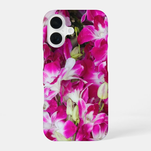 Purple orchid flowers background iPhone 16 case (Back)