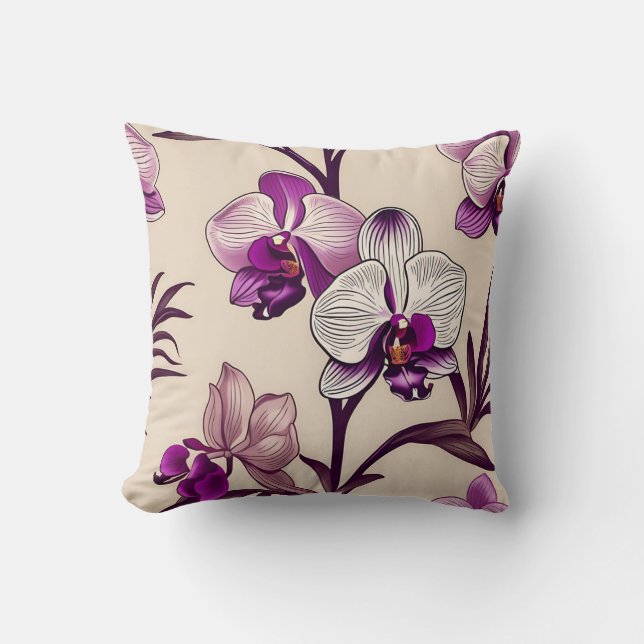 Purple Orchid Flowers Cushion (Front)