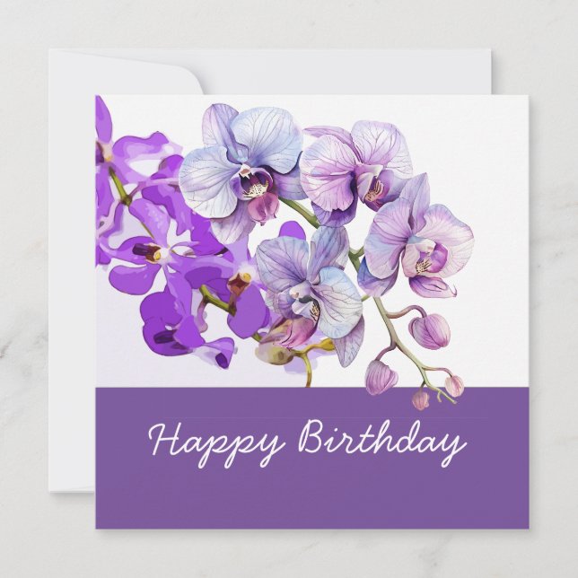 Purple orchid flowers on Birthday Card (Front)