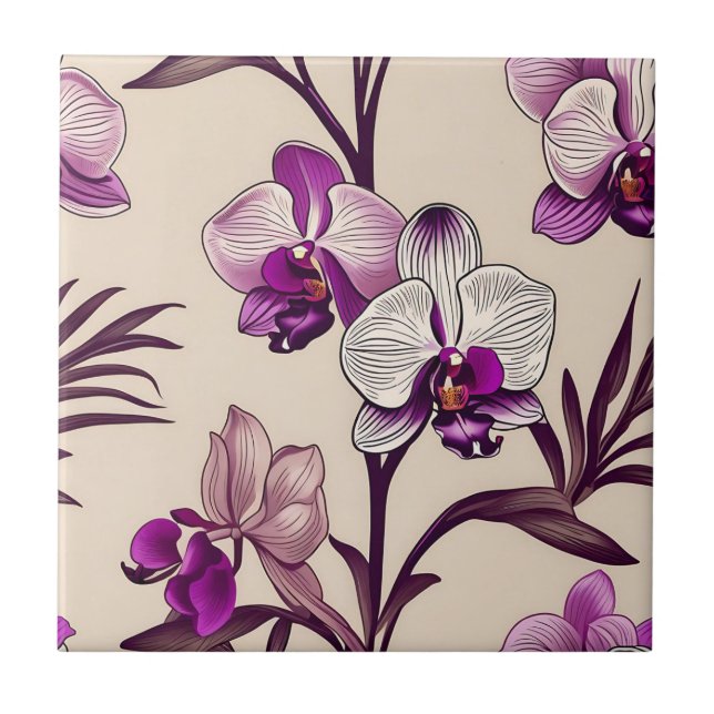 Purple Orchid Flowers Tile (Front)
