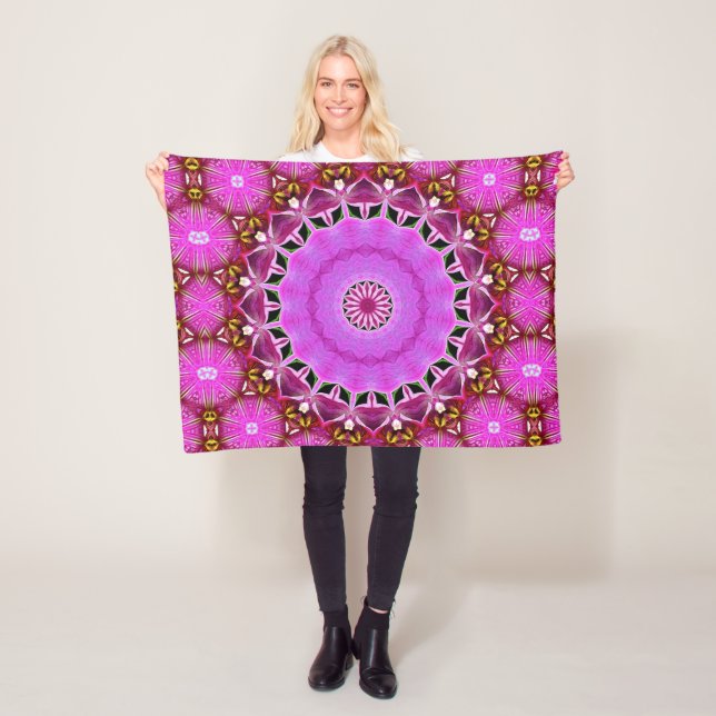 Purple Orchid Mandala No. 4 Fleece Blanket (In Situ)