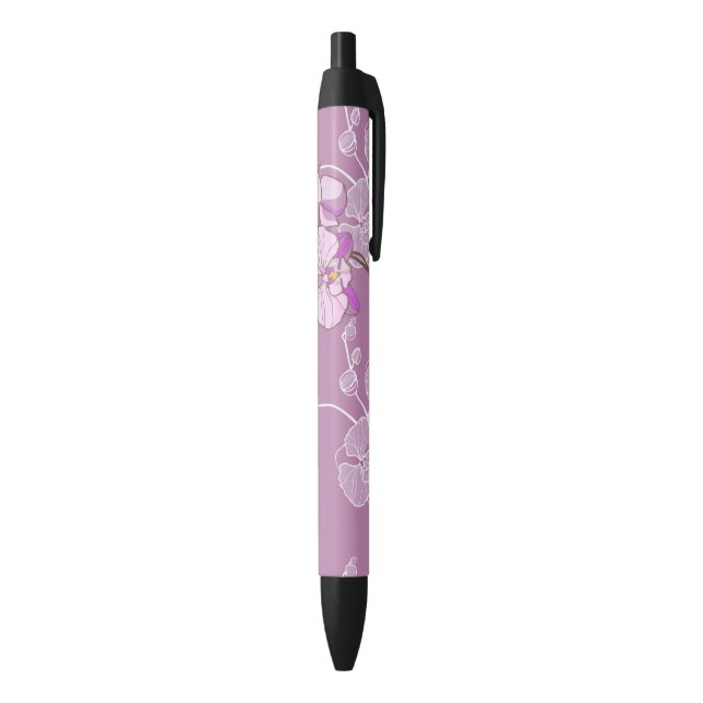 Purple Orchid Pattern Black Ink Pen (Bottom (Vertical))
