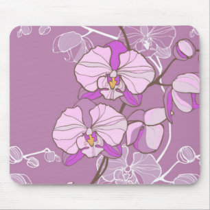 Purple Orchid Pattern Mouse Pad