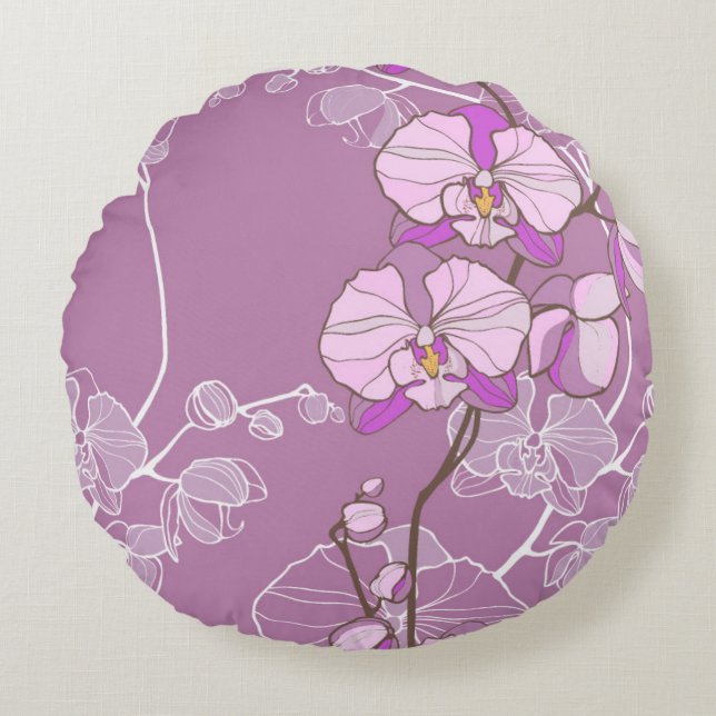 Purple Orchid Pattern Round Cushion (Front)