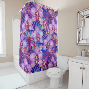 Purple orchid pattern shower curtain