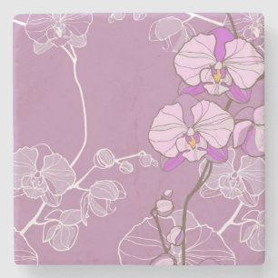 Purple Orchid Pattern Stone Coaster
